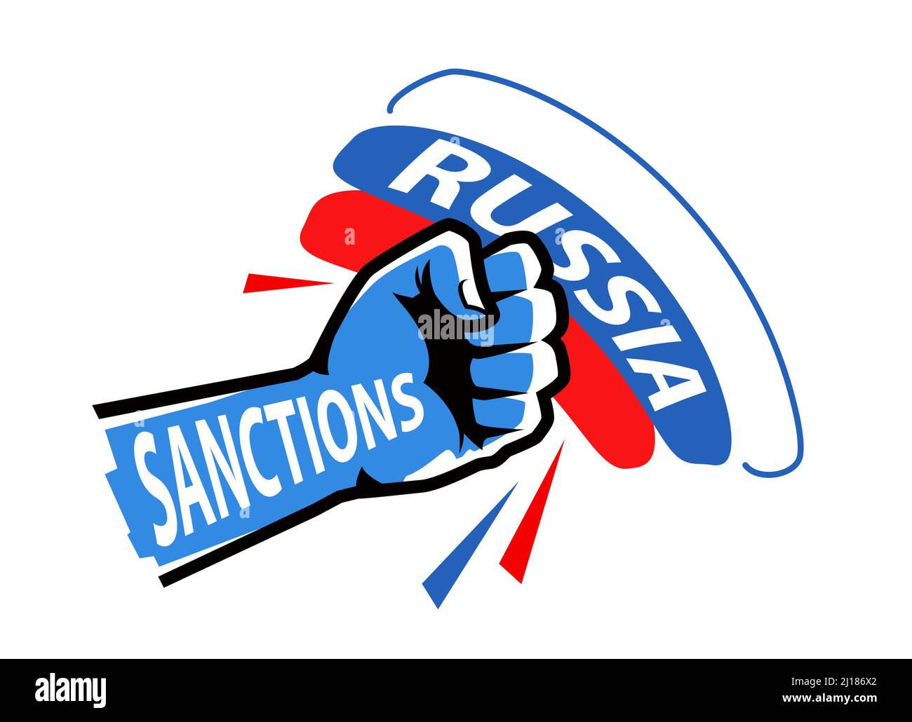 Sanktionen gegen Russland. Embargo, Wirtschaftskrise der Russischen Föderation. Vektorgrafik Stock Vektor