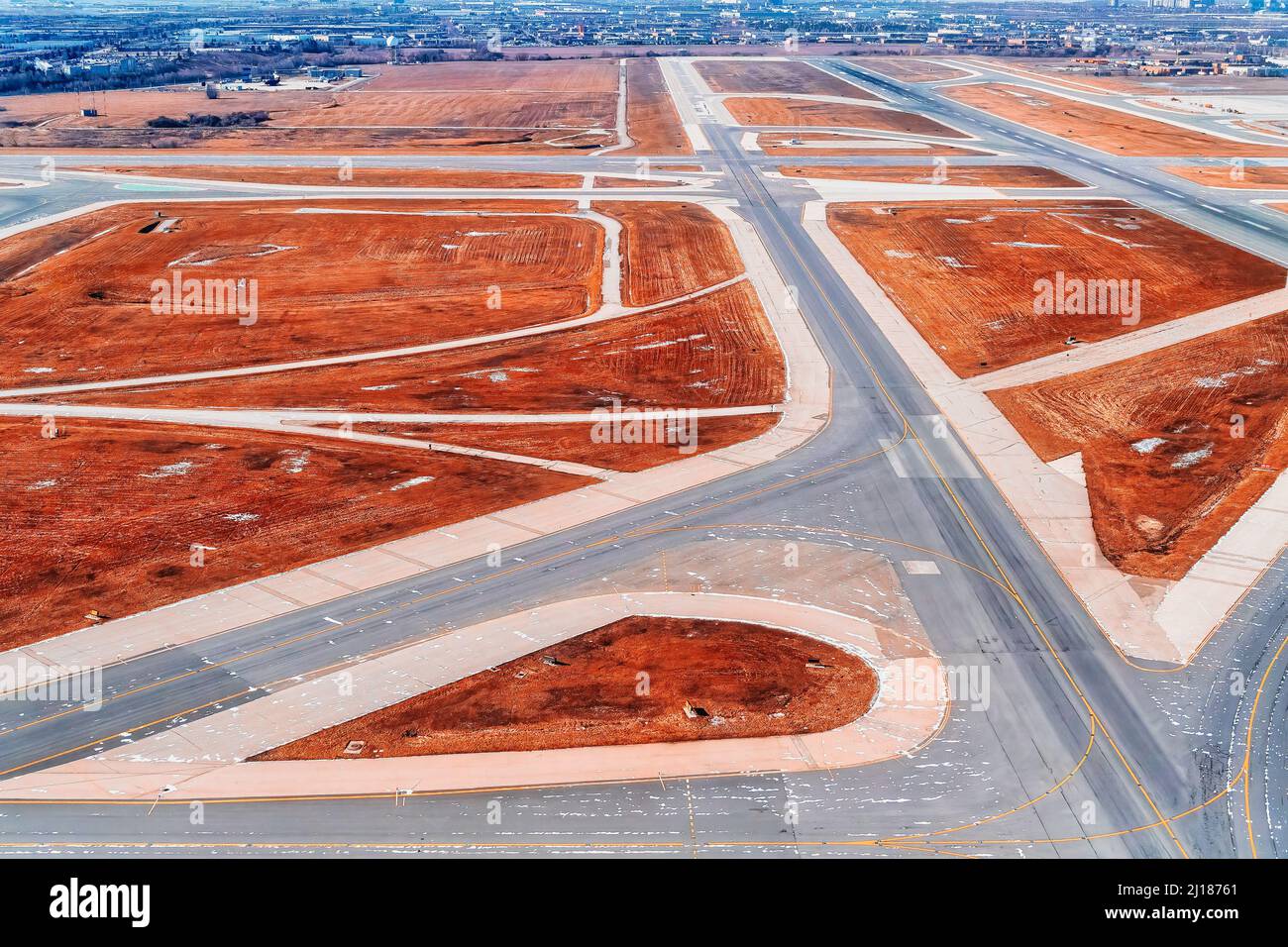 Start- und Landebahn am internationalen Flughafen Pearson, Toronto, Kanada Stockfoto