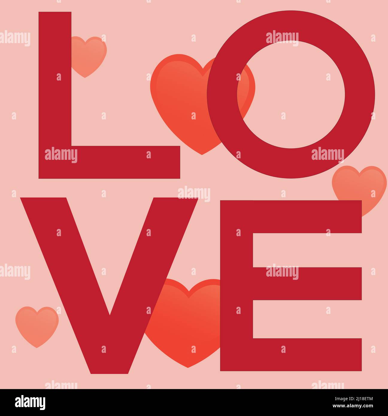 Liebe Typografie mit Herzen im Hintergrund Stock Vektor