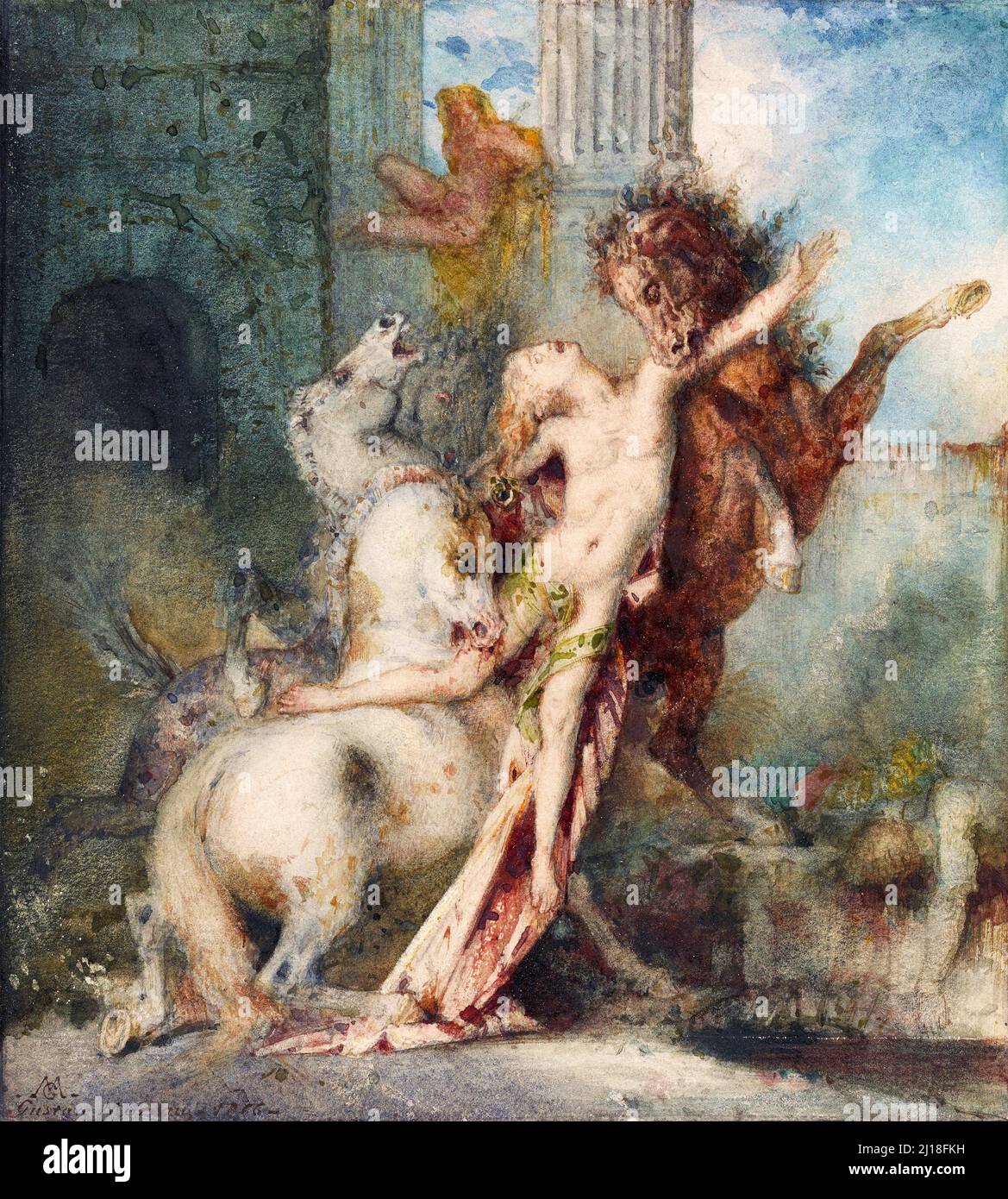 Diomedes von Pferden verschlungen von Gustave Moreau (1826-1898), Aquarell über Graphit, 1866 Stockfoto