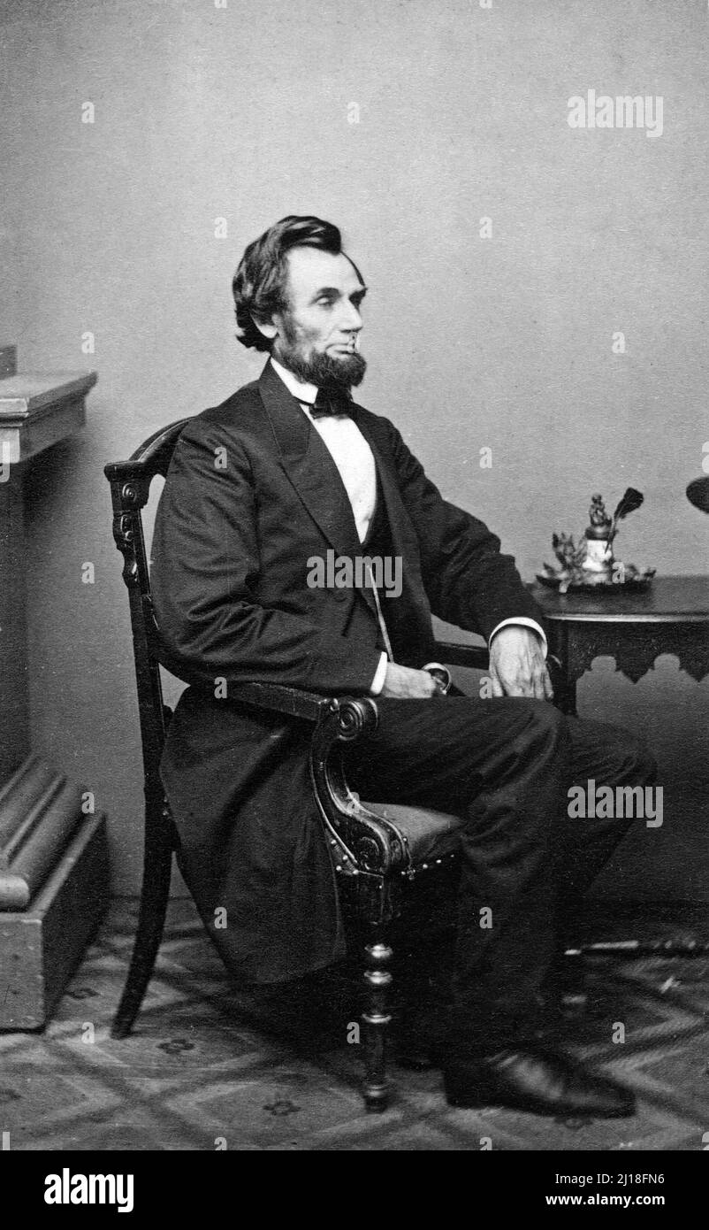 Abraham Lincoln (1809-1865), Porträt von Matthew Brady, 1865. Stockfoto