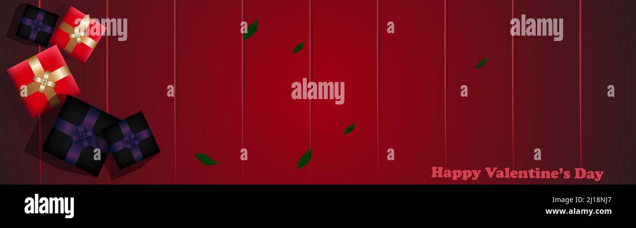„Happy valentine's Day“-Banner mit Geschenken. Dunkles Thema Banner für valentinstag. Das Banner kann für Broschüren, Webseiten und Poster verwendet werden. Stock Vektor