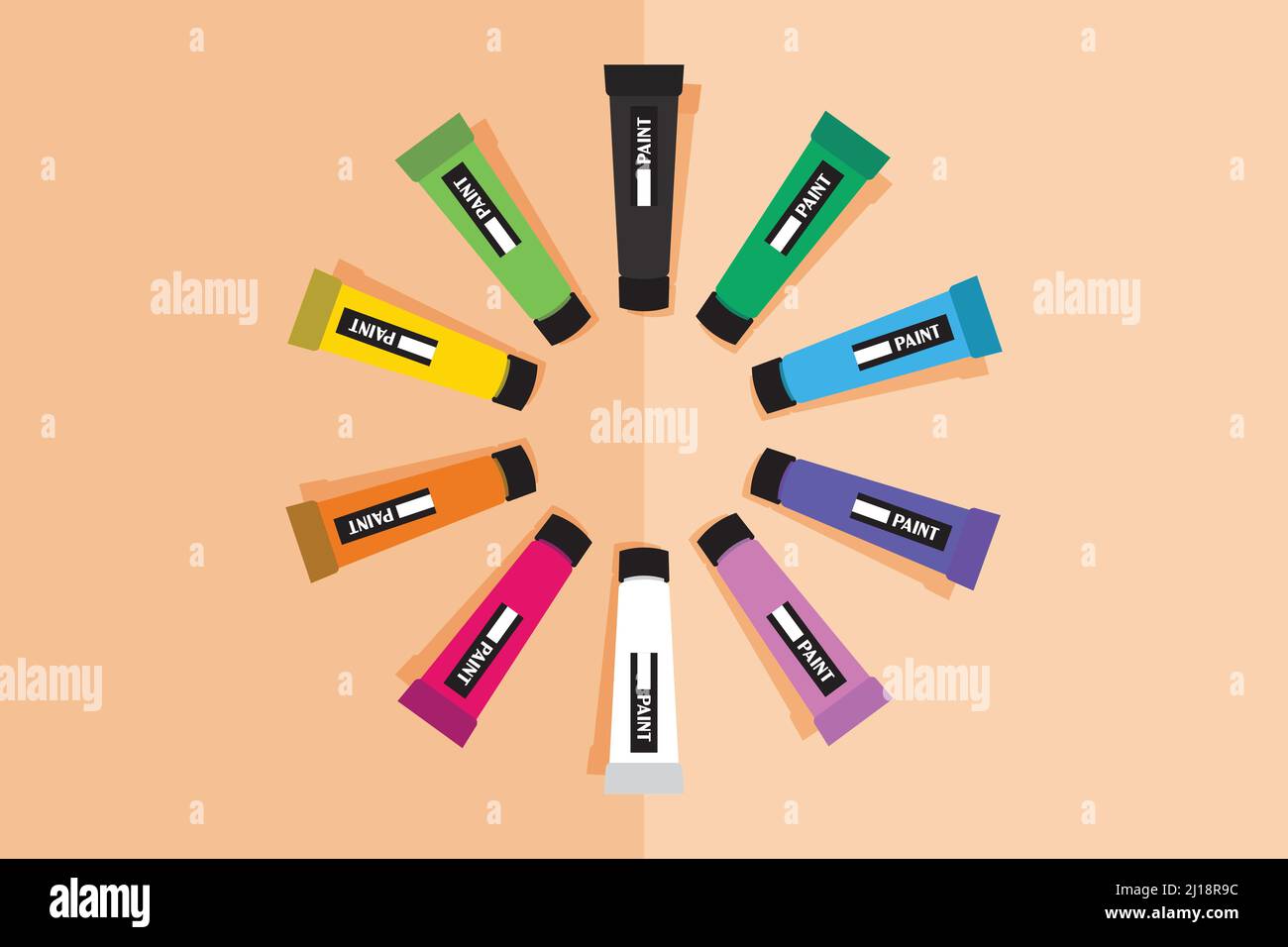 Mehrfarbige Kunstmaterialien, kreisförmig platziert, bearbeitbarer Vektor auf isoliertem Hintergrund Stock Vektor