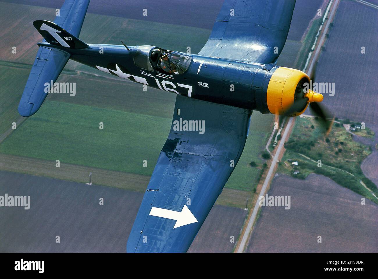 WWII Vought Corsairs Kampfflugzeuge, die von den Marines und der Marine der USA und vieler anderer alliierter Länder eingesetzt werden. Stockfoto