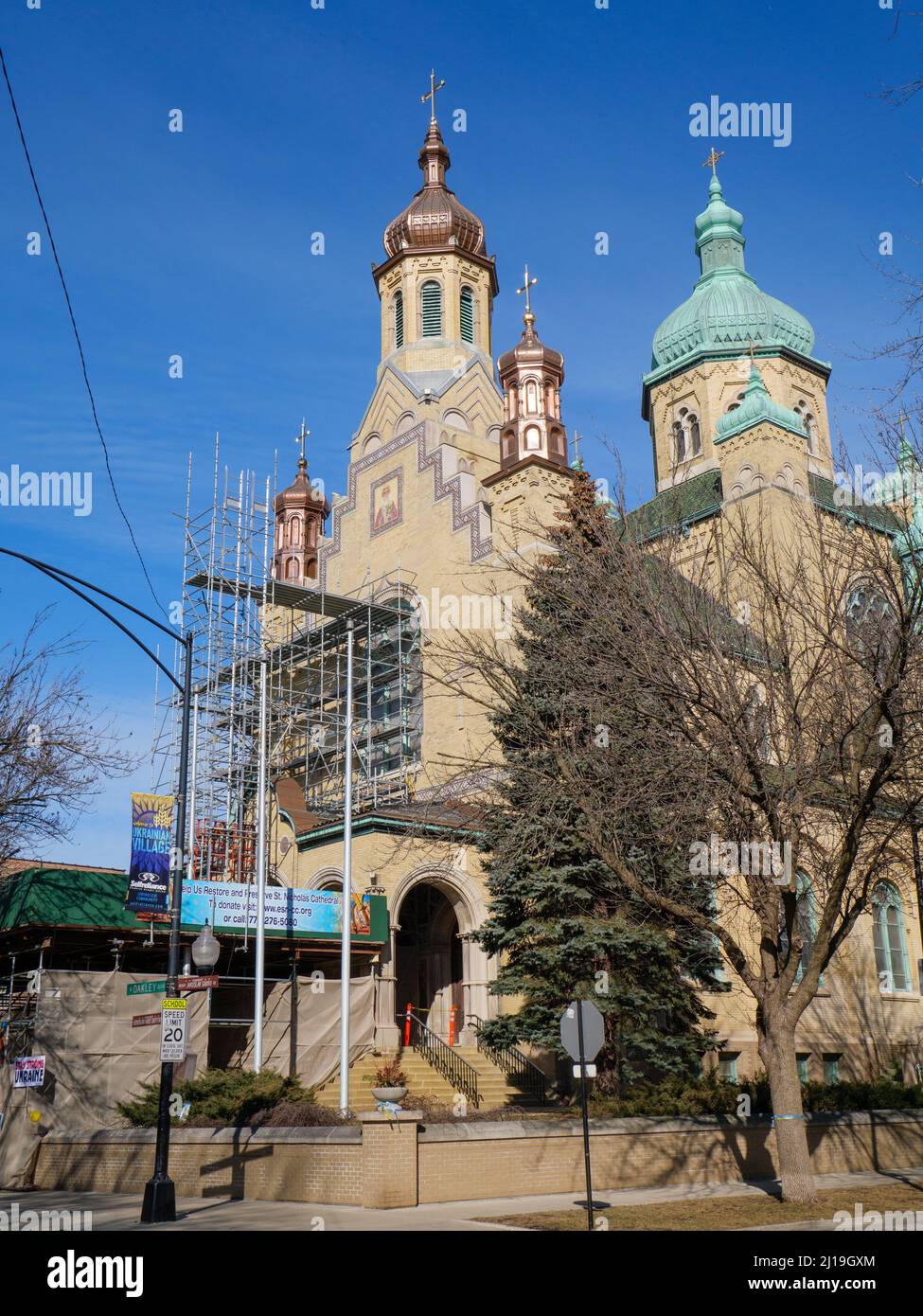 St. Nikolaus Ukrainische Katholische Kirche. Ukrainian Village, Chicago, Illinois. Stockfoto