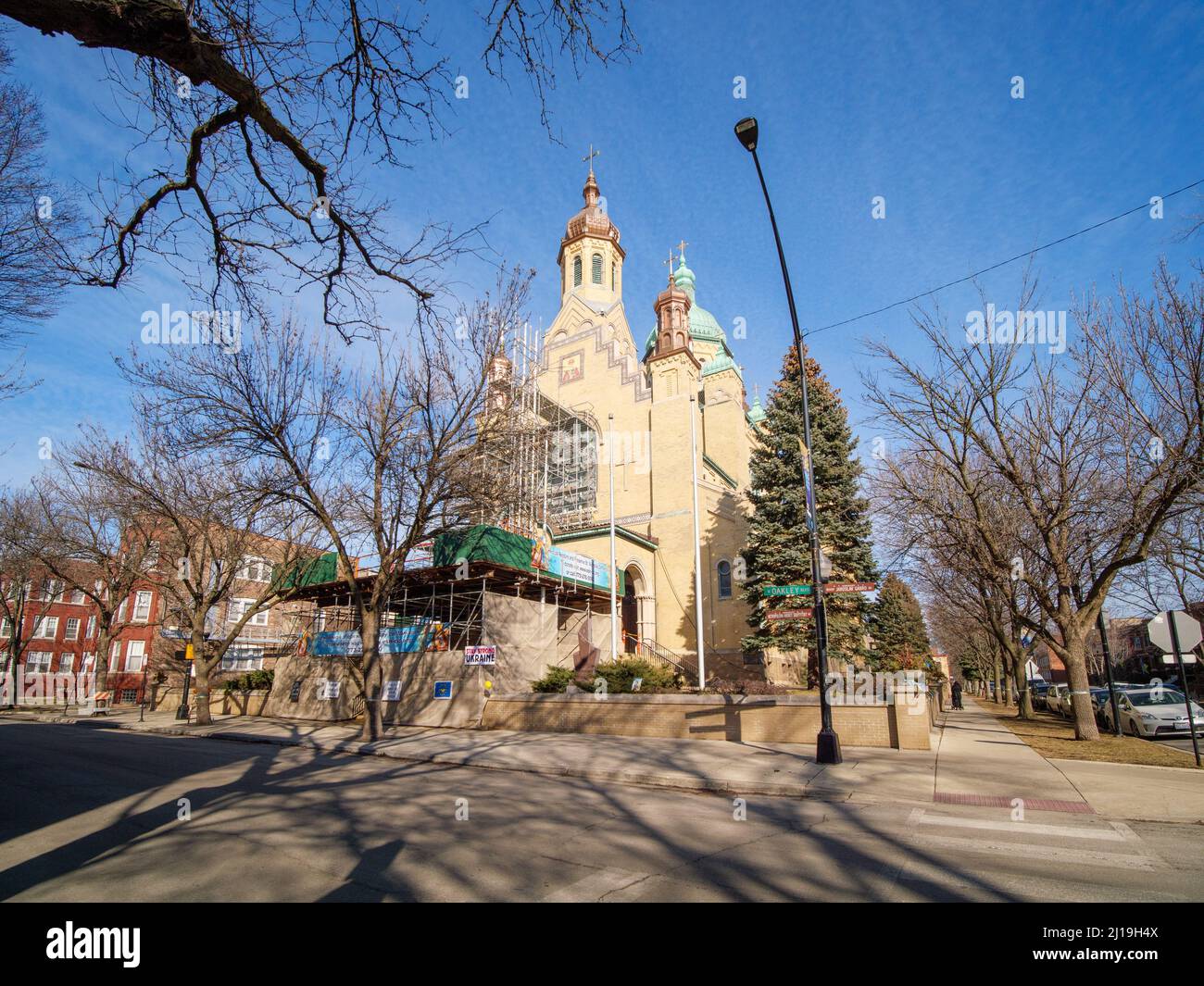 St. Nikolaus Ukrainische Katholische Kirche. Ukrainian Village, Chicago, Illinois. Stockfoto