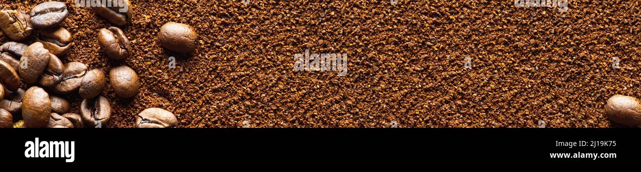 Kaffee mahlen Textur Hintergrund, Banner. Kaffeepulver abstrakten Hintergrund Stockfoto