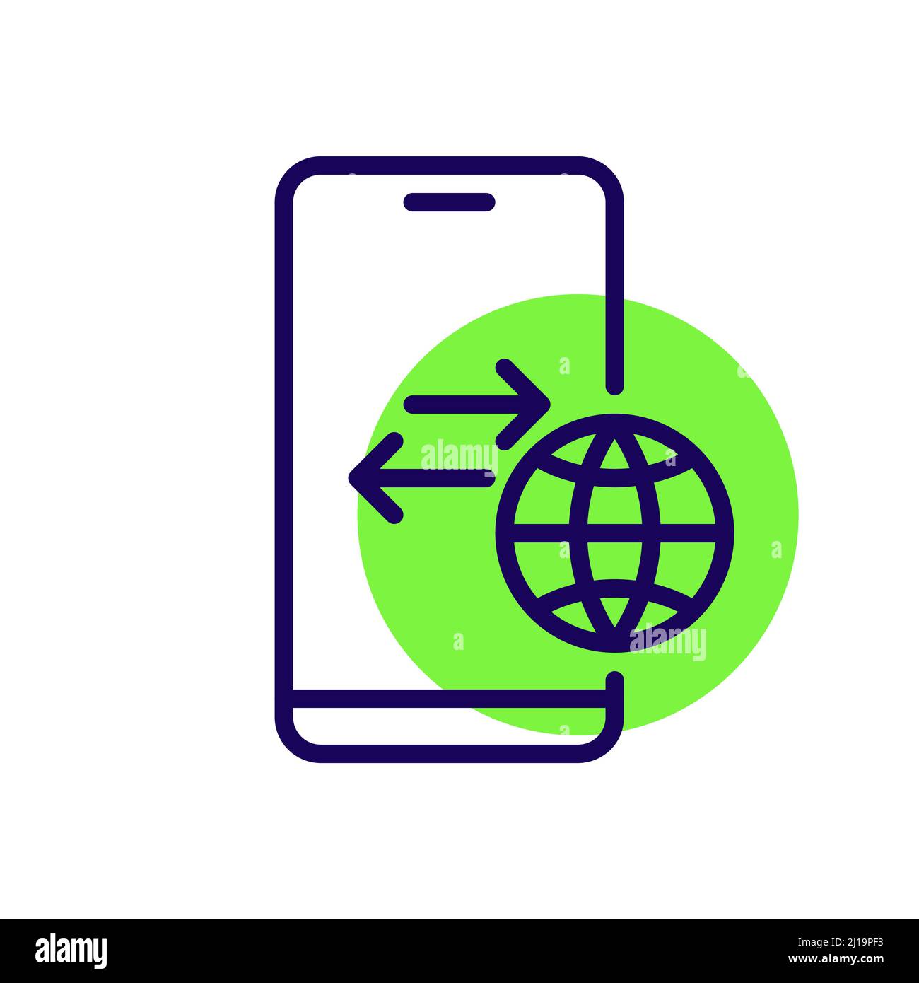 Globale Finanztransaktionen mit Smartphone-App. Pixel Perfect, bearbeitbares Kontursymbol Stock Vektor