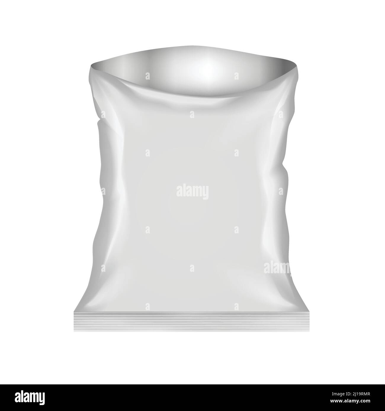 Leere Plastiktüte in grauer Farbe mit versiegeltem Boden öffnen Kante auf weißem Hintergrund isolierte Vektordarstellung Stock Vektor