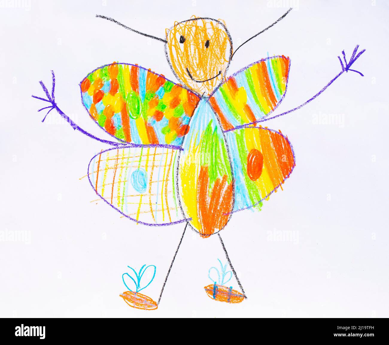 Illustration, Kinderzeichnung, bunter Schmetterling Stockfoto