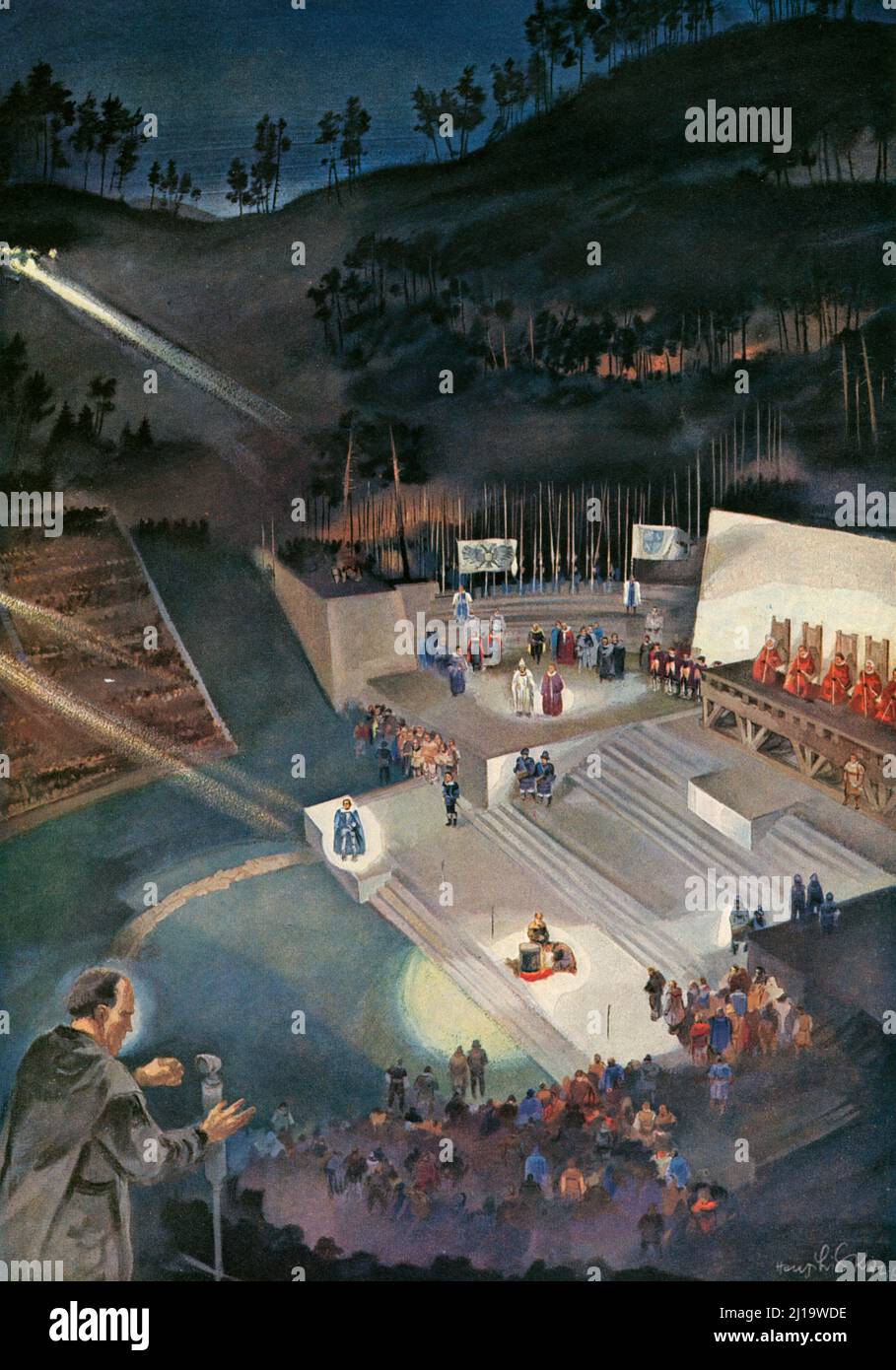 Das Frankenburger Würfelspiel, von W. E. Moeller, aufgeführt während der Spiele der XI. Olympiade, Berlin 1936, auf der Dierick Eckert-Bühne des Stockfoto