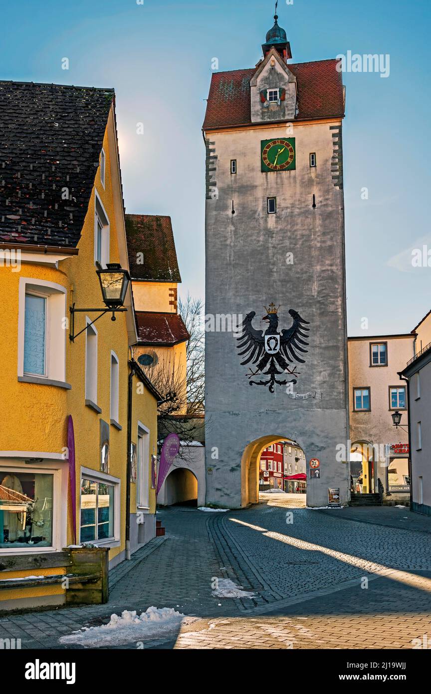 Der Wassertürme aus dem Jahr 1365 oder 1657, heute ein Museum, Isny, Allgäu, Bayern, Deutschland Stockfoto