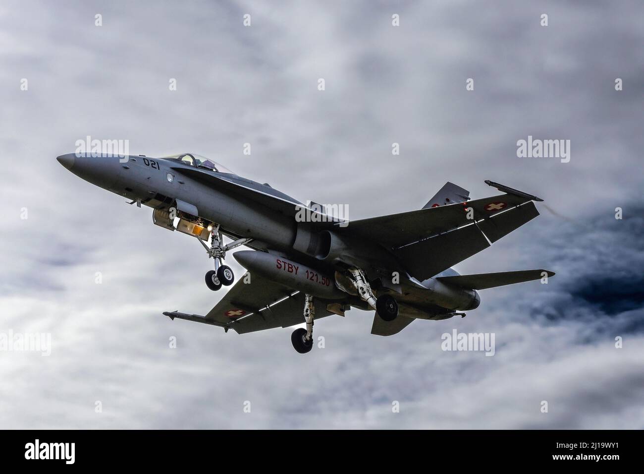 Jagdflugzeug Schweizer Luftwaffe, FA 18 C Hornet J-5021 Stockfoto