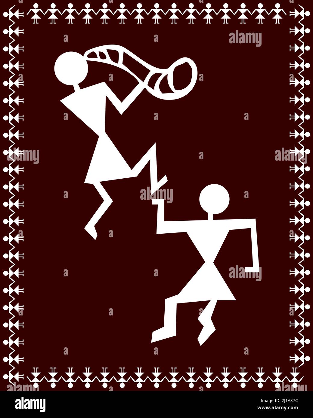 Indische traditionelle Warli Stil Malerei isoliert auf braunem Hintergrund - Vektor-Illustration Stock Vektor