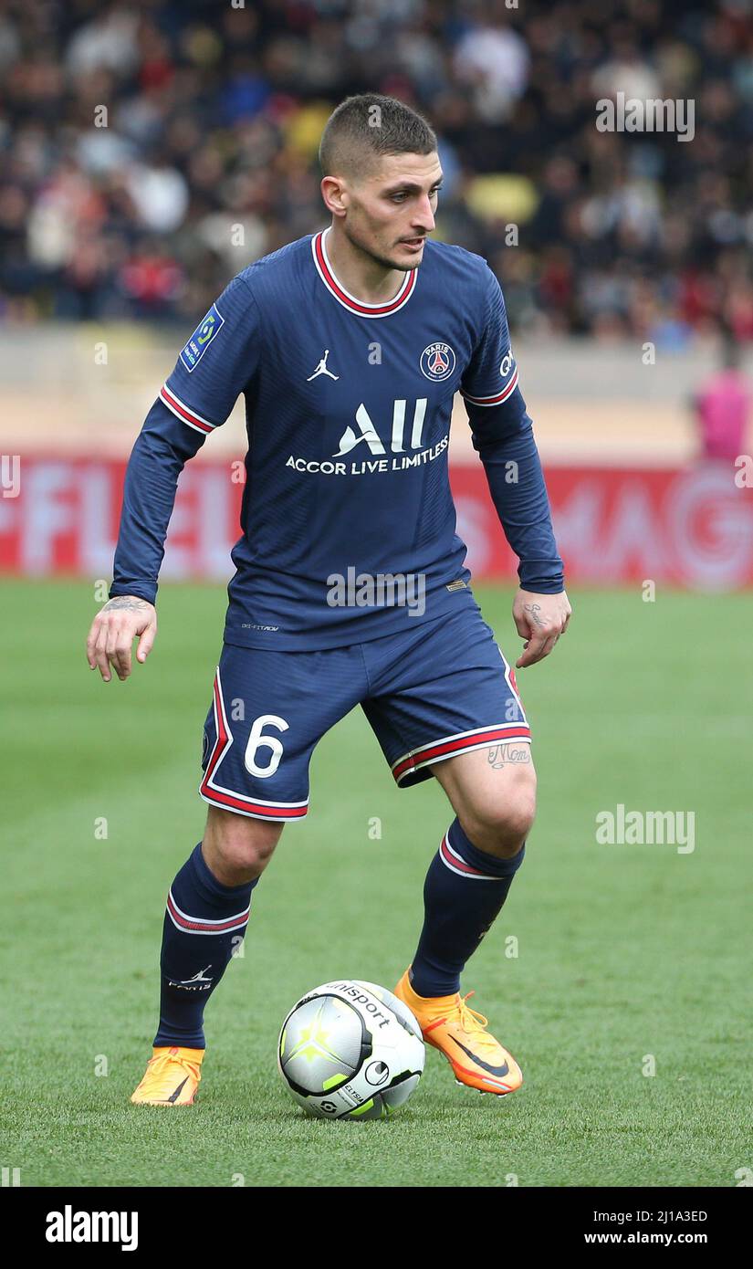 Marco Verratti von PSG während des Fußballspiels der französischen Ligue 1 zwischen AS Monaco (ASM) und Paris Saint-Germain (PSG) am 20. März 2022 im Stade Louis II in Monaco - Foto Jean Catuffe / DPPI Stockfoto