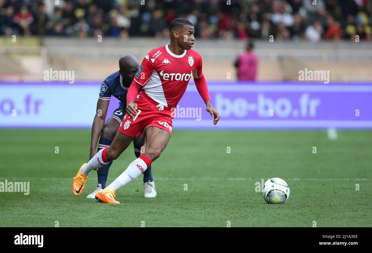Jean Lucas von Monaco während der französischen Meisterschaft Ligue 1 Fußballspiel zwischen AS Monaco (ASM) und Paris Saint-Germain (PSG) am 20. März 2022 im Stade Louis II in Monaco - Foto Jean Catuffe / DPPI Stockfoto