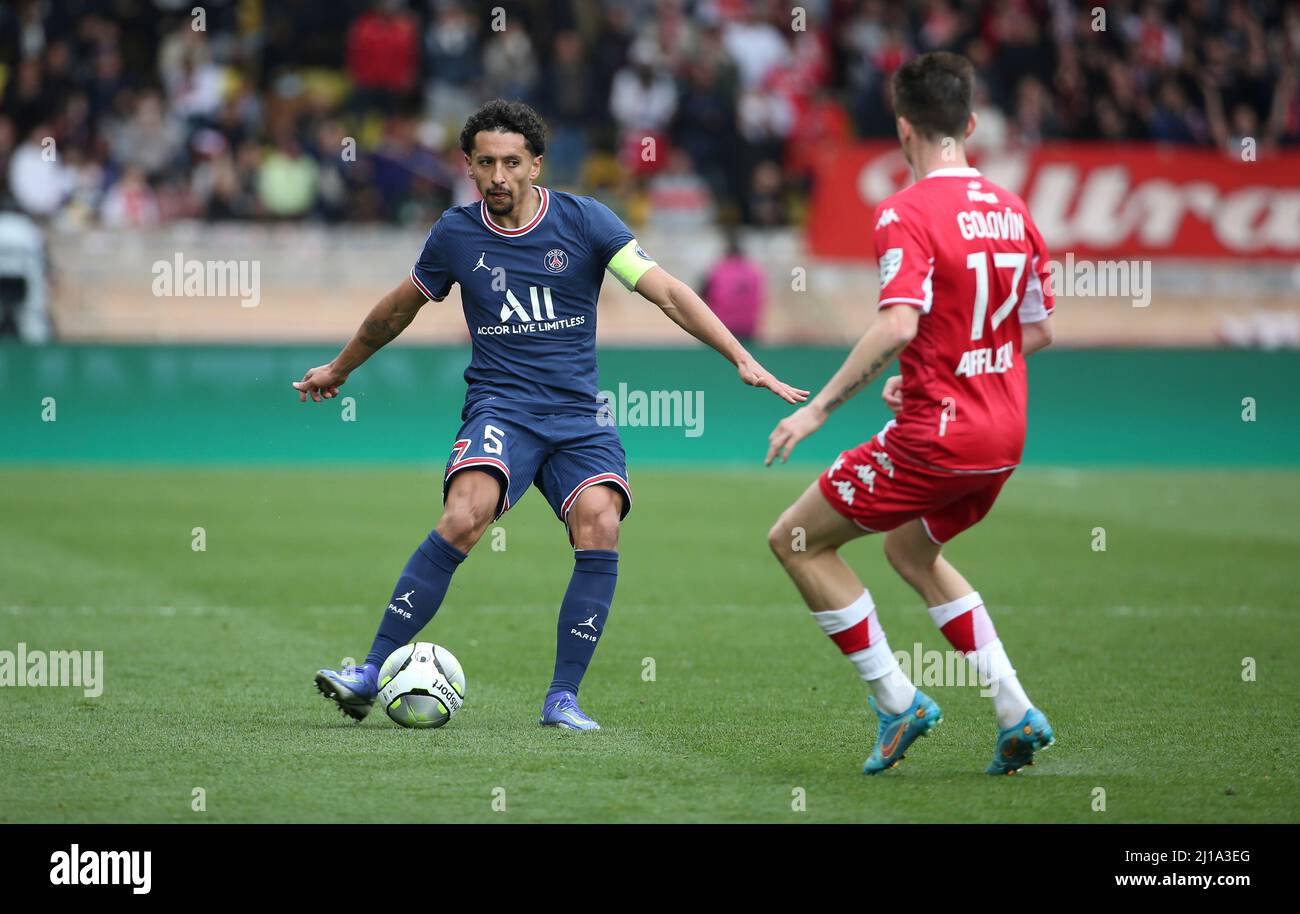 Marquinhos von PSG während der französischen Meisterschaft Ligue 1 Fußballspiel zwischen AS Monaco (ASM) und Paris Saint-Germain (PSG) am 20. März 2022 im Stade Louis II in Monaco - Foto Jean Catuffe / DPPI Stockfoto