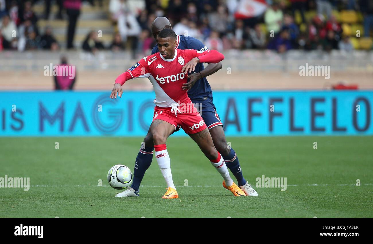 Jean Lucas von Monaco während der französischen Meisterschaft Ligue 1 Fußballspiel zwischen AS Monaco (ASM) und Paris Saint-Germain (PSG) am 20. März 2022 im Stade Louis II in Monaco - Foto Jean Catuffe / DPPI Stockfoto