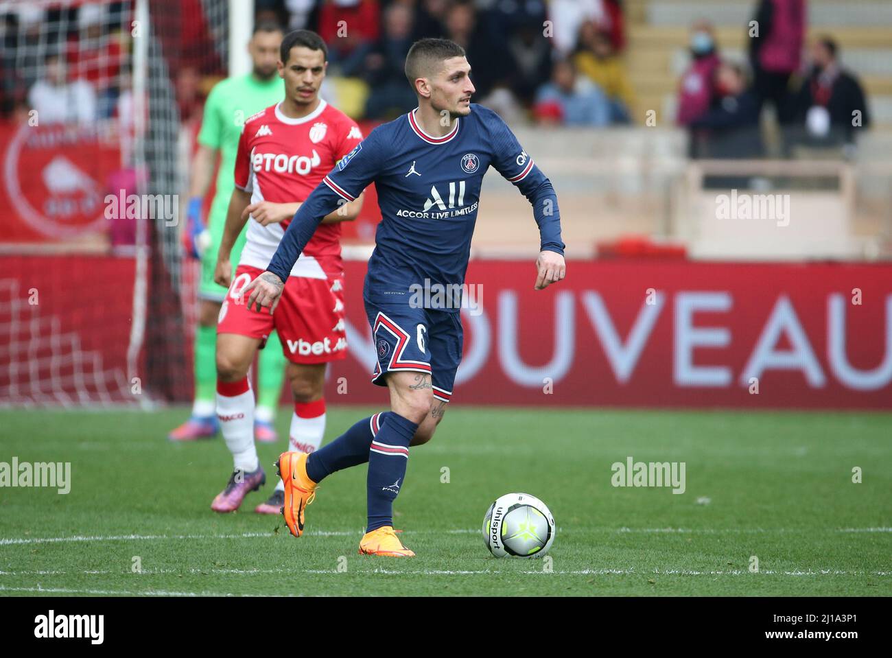 Marco Verratti von PSG während des Fußballspiels der französischen Ligue 1 zwischen AS Monaco (ASM) und Paris Saint-Germain (PSG) am 20. März 2022 im Stade Louis II in Monaco - Foto Jean Catuffe / DPPI Stockfoto
