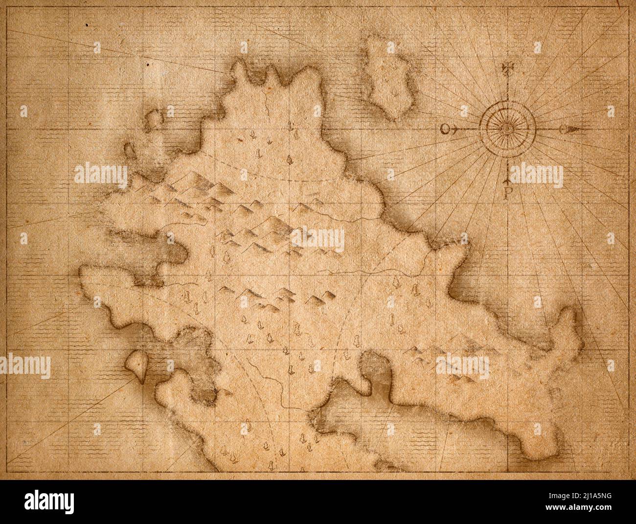 Mittelalterliche nautische Piraten Karte mit versteckten Schätzen Stockfoto