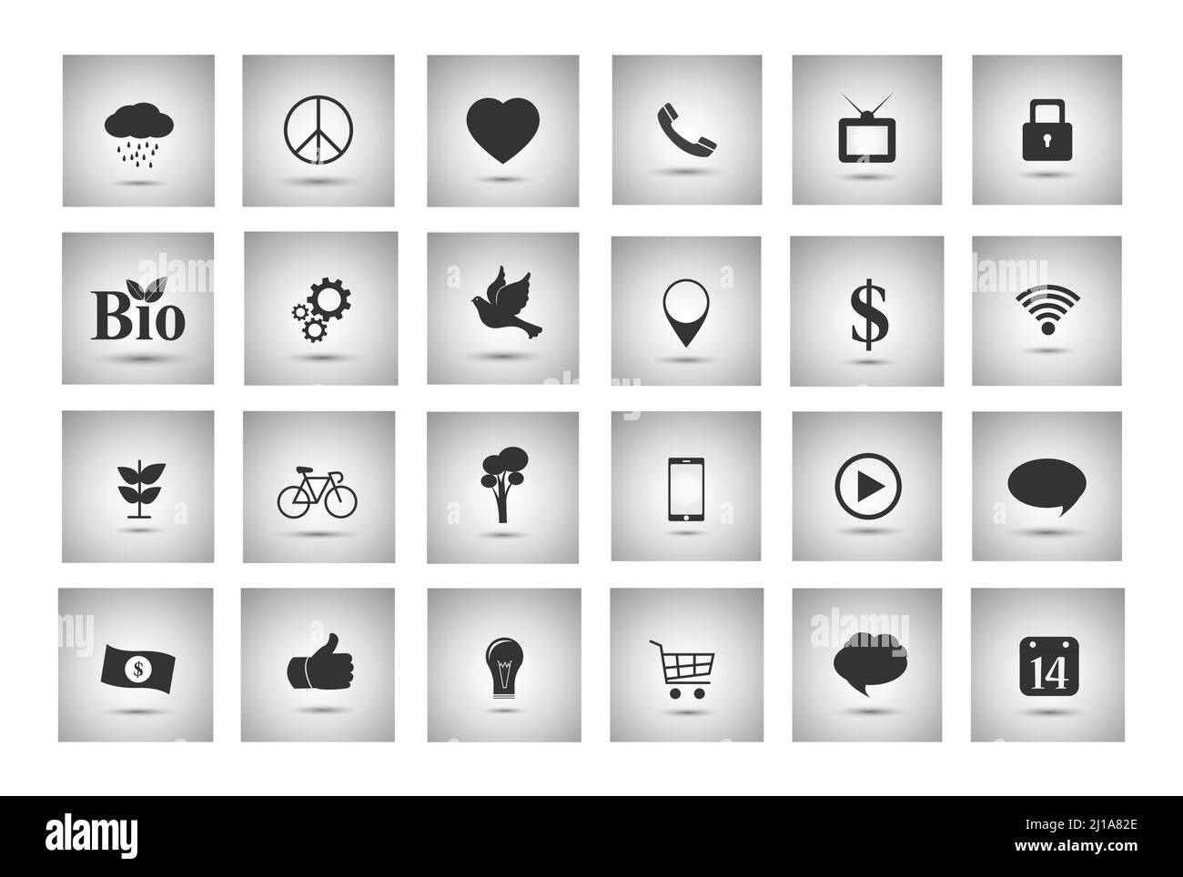 Verschiedene und Business Objects flache graue Symbole Stock Vektor