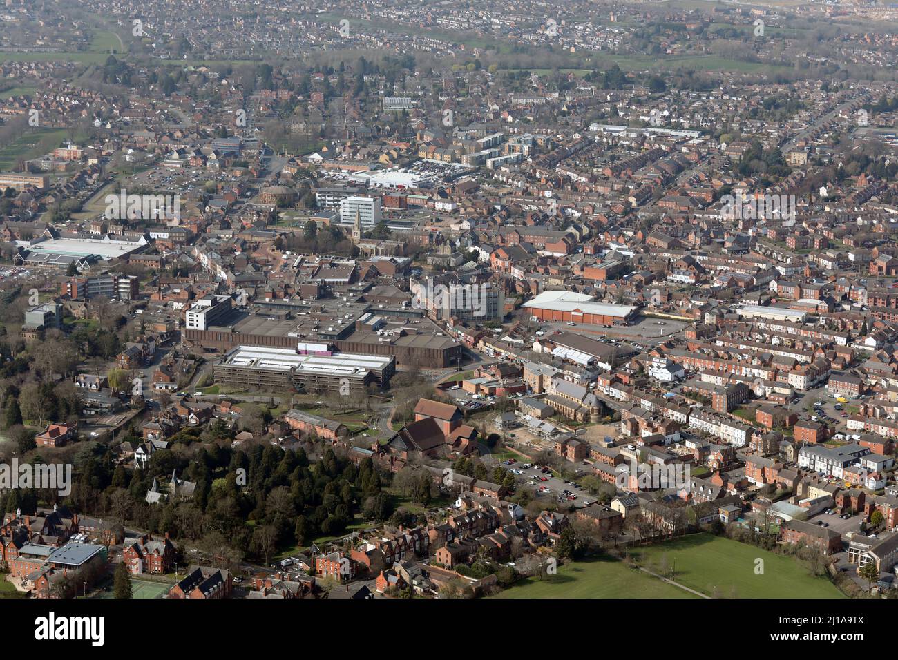 Luftaufnahme des Stadtzentrums von Wellingborough, Northamptonshire Stockfoto