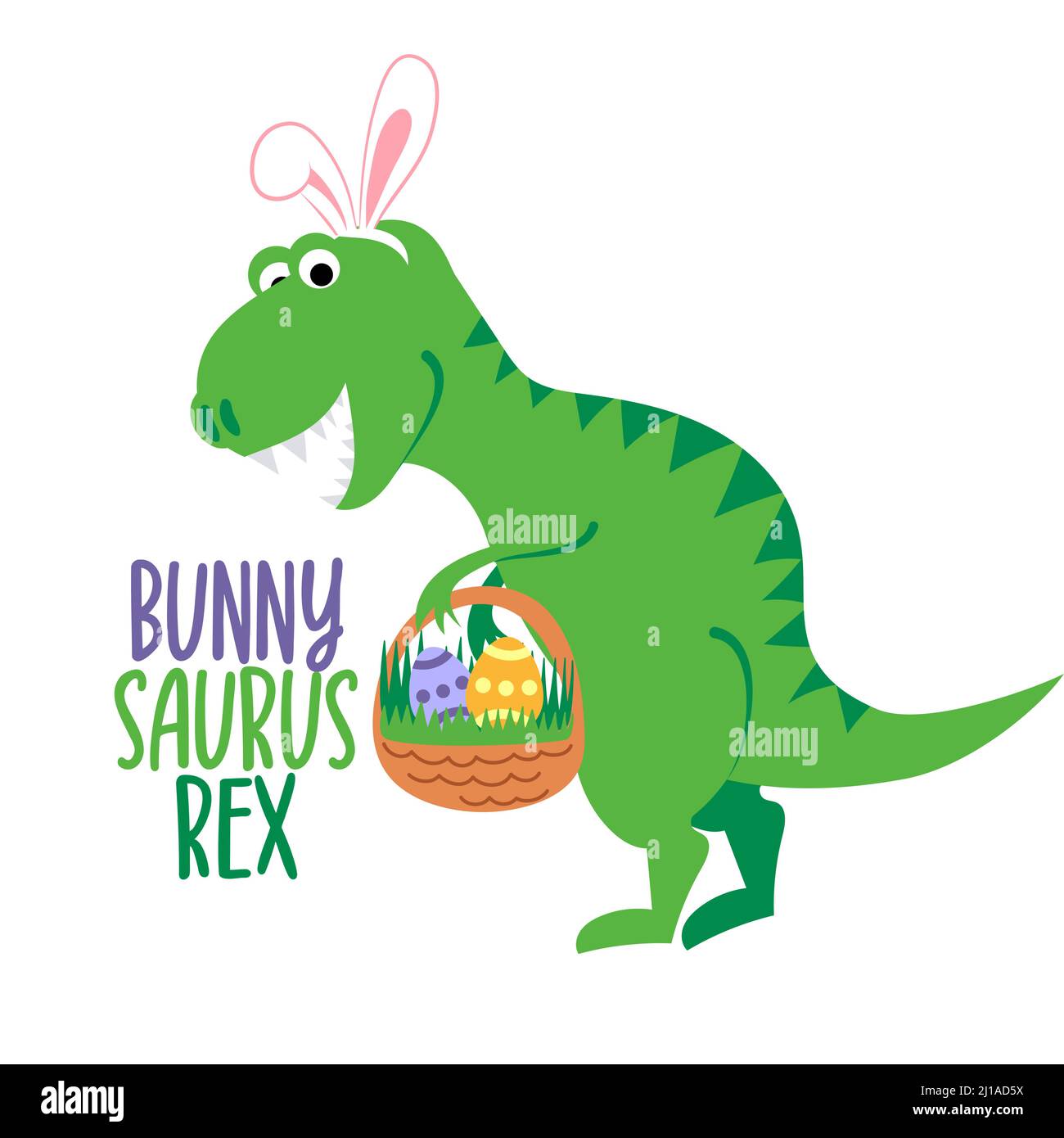 Bunnysaurus Rex - Funny Tyrannosaurus rex im osterhasen Kostüm mit Eiern. T-Shirts, Hoodie, Tank, Geschenke. Hunter Illustration Text für Ostern. I Stock Vektor