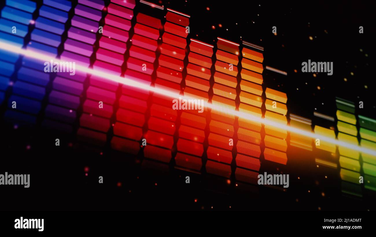 Sound Equalizer. Wellenmuster der Musiktöne auf dem Bildschirm. Digitaler Equalizer. Moderne Song Equalizer dunklen Hintergrund. Bunte Wellenform Stockfoto