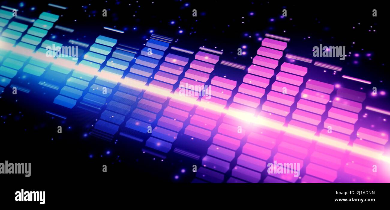 Sound Equalizer. Wellenmuster der Musiktöne auf dem Bildschirm. Digitaler Equalizer. Moderne Song Equalizer dunklen Hintergrund. Bunte Wellenform Stockfoto