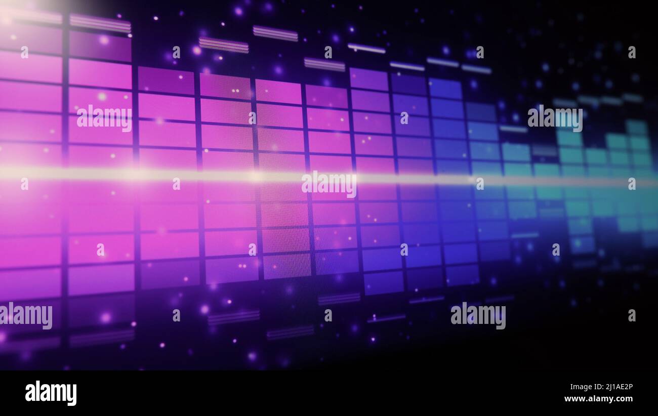Sound Equalizer. Wellenmuster der Musiktöne auf dem Bildschirm. Digitaler Equalizer. Moderne Song Equalizer dunklen Hintergrund. Bunte Wellenform Stockfoto