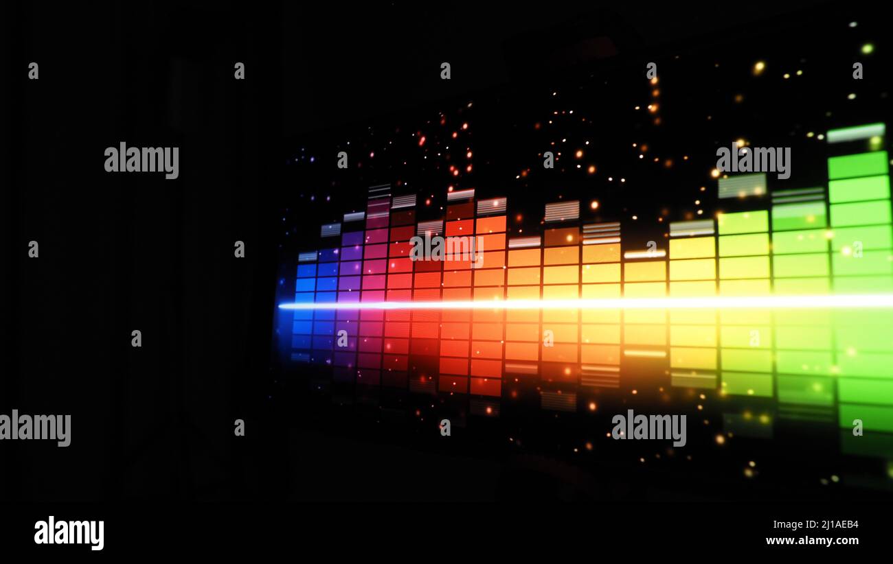 Sound Equalizer. Wellenmuster der Musiktöne auf dem Bildschirm. Digitaler Equalizer. Moderne Song Equalizer dunklen Hintergrund. Bunte Wellenform Stockfoto