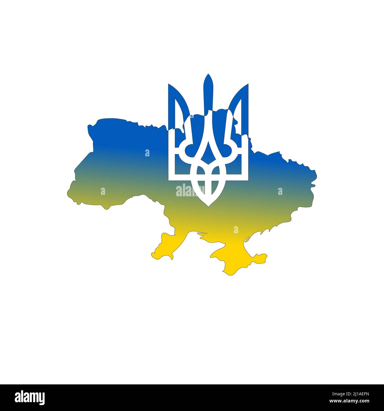 Ukraine Karte Gradient Flagge mit Wappen Vektor Silhouette Illustration isoliert auf weißem Hintergrund. Stock Vektor