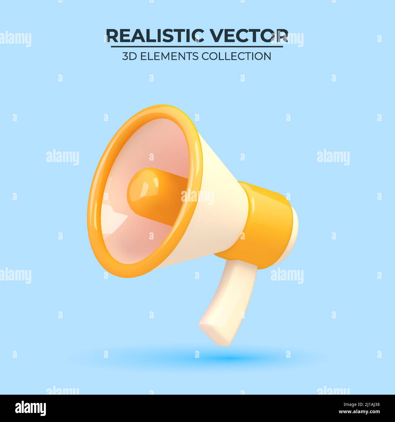 3D Vektor Megaphon auf blauem Hintergrund. Realistisches 3D-design. Trendige Gelb- und Blautöne. Design im Cartoon-Stil. Vektorgrafik Stock Vektor