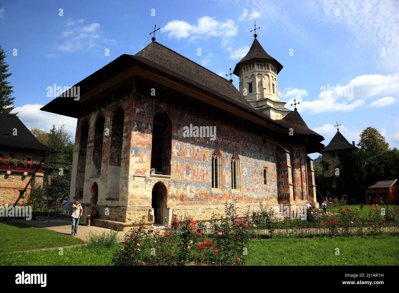 Vatra Moldovitei, Romania, das Kloster Moldovita, Manastirea Moldovita, ist ein Rumänen-orthodoxes Frauenkloster und liegt in Rumänien im Kreis Suce Stockfoto