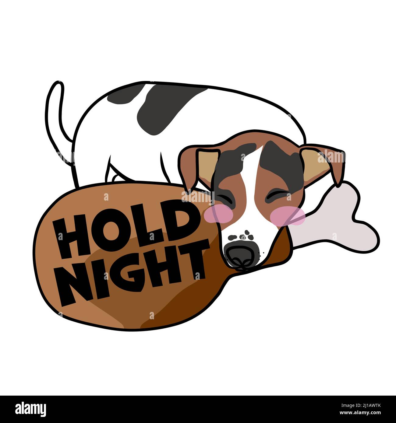 Jack Russell Terrier Hund schläft auf großen Huhn Bein halten Nacht Cartoon Vektor-Illustration Stock Vektor