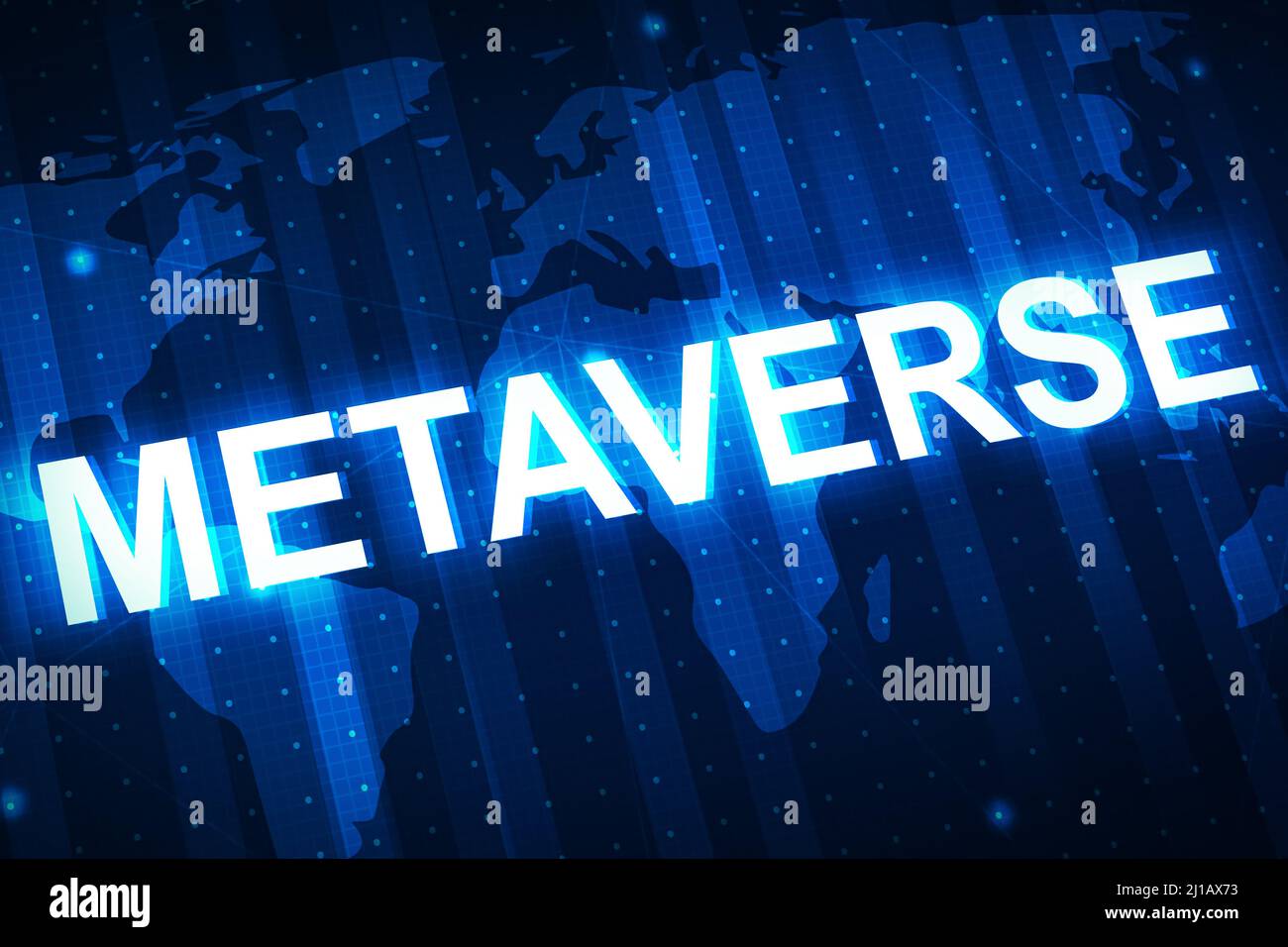 Modernes Metaverse Technology Concept Abstrakter Hintergrund mit glühender Typografie. Futuristische technische Kulisse Stockfoto
