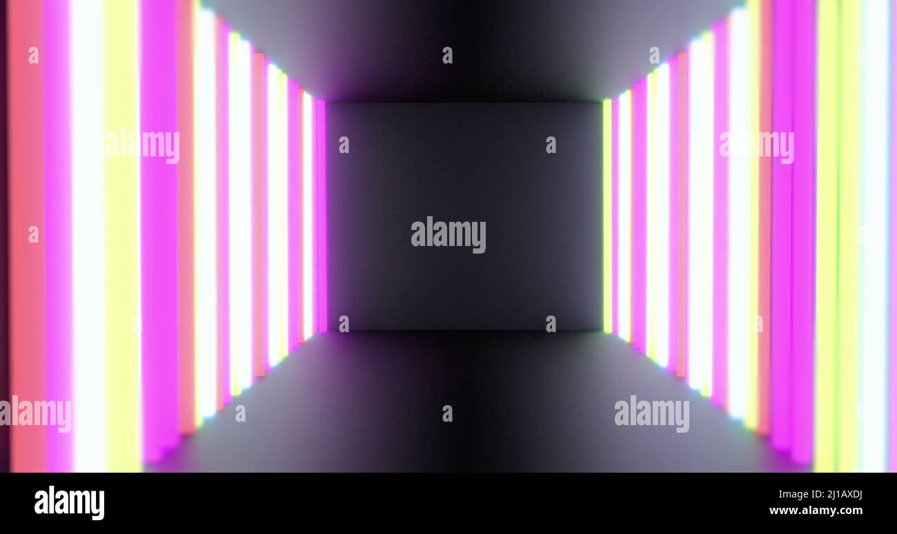 Bild von bunten Neonlicht Linien flackern auf schwarzem Hintergrund Stockfoto