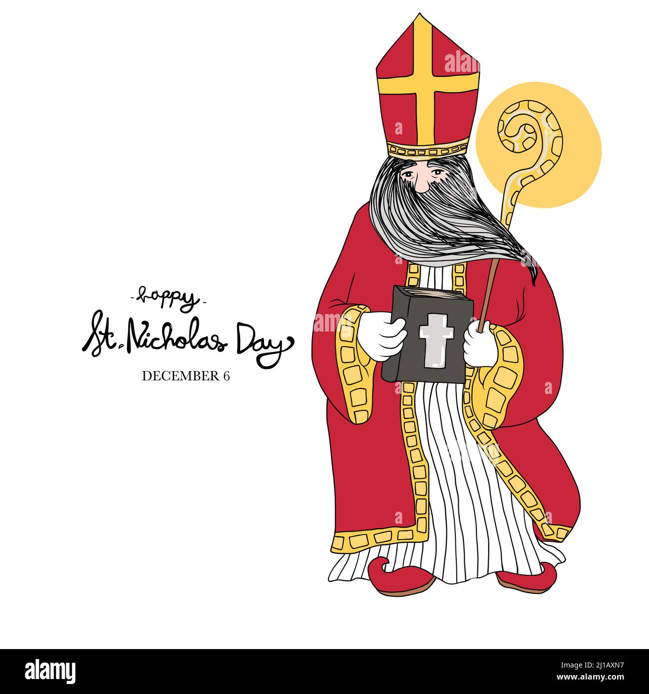 Happy Saint Nicholmann Tag Linie Kunst Vektor Illustration Stock Vektor