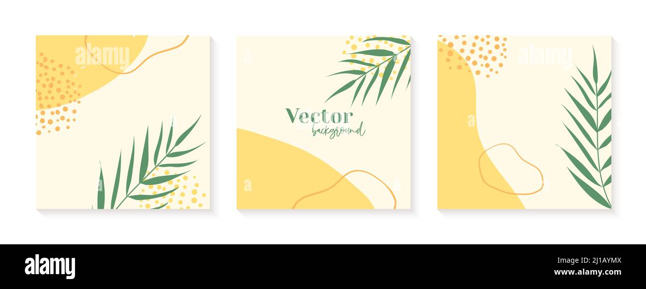 Minimale instagram Post Vorlagen in gelben Farben. Abstrakte organische Formen floralen Hintergrund. Vorlage für soziale Medien Stock Vektor