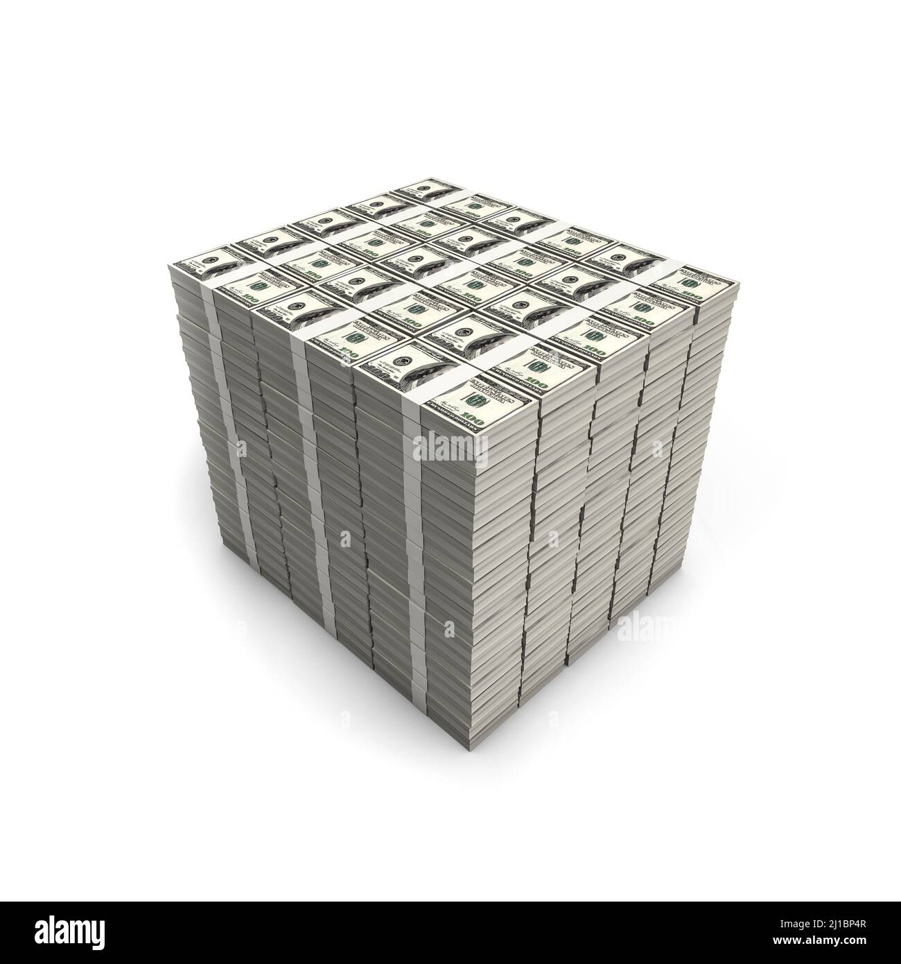 Millions of American Dollars - 3D Darstellung von Stapeln von hundert Dollar-Scheinen auf weißem Hintergrund Stockfoto