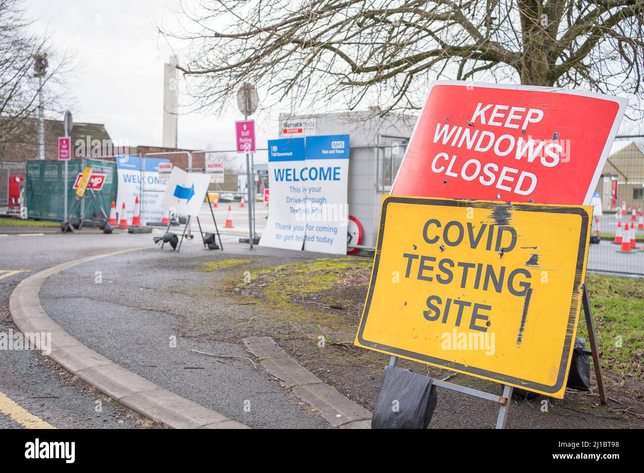 NHS Covid-19 Testing Site, Worcester, Großbritannien. Stockfoto