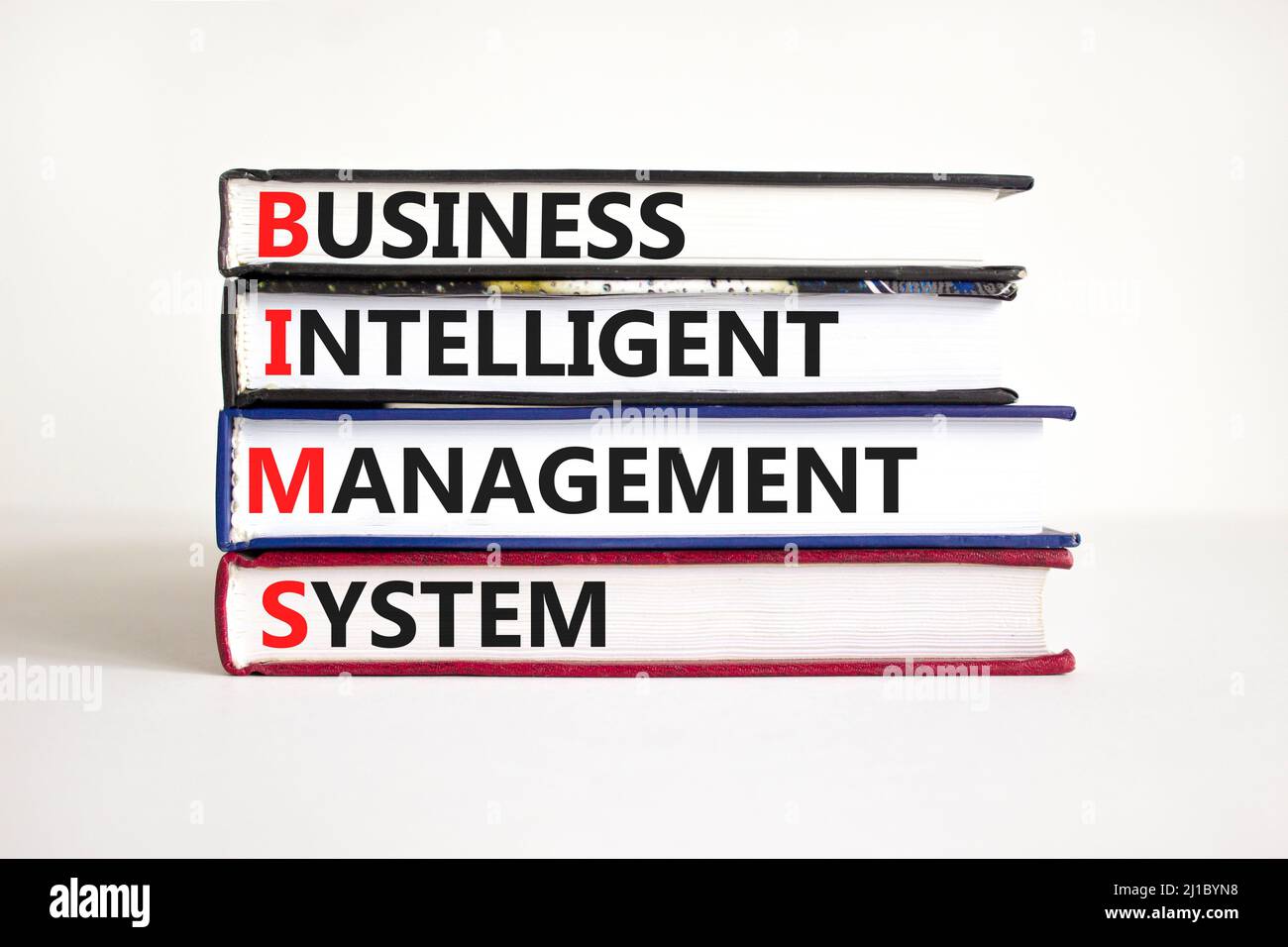 BIMS, Symbol für intelligentes Business-Management-System. Konzeptworte BIMS, Business intelligent Management System auf Büchern auf weißem Hintergrund. Unternehmen Stockfoto