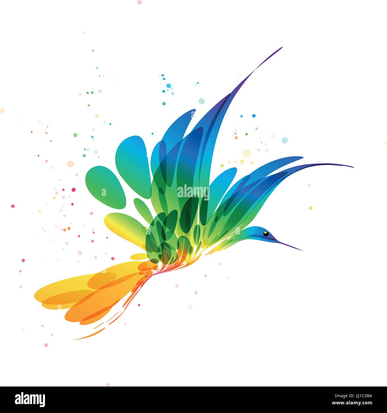 Stilisierter Vogel, Fantasy-Vogel, abstrakt gezeichneter Vogel, Vogel im Flug, Vektorbild, Mehrfarbiger Vogel Stock Vektor