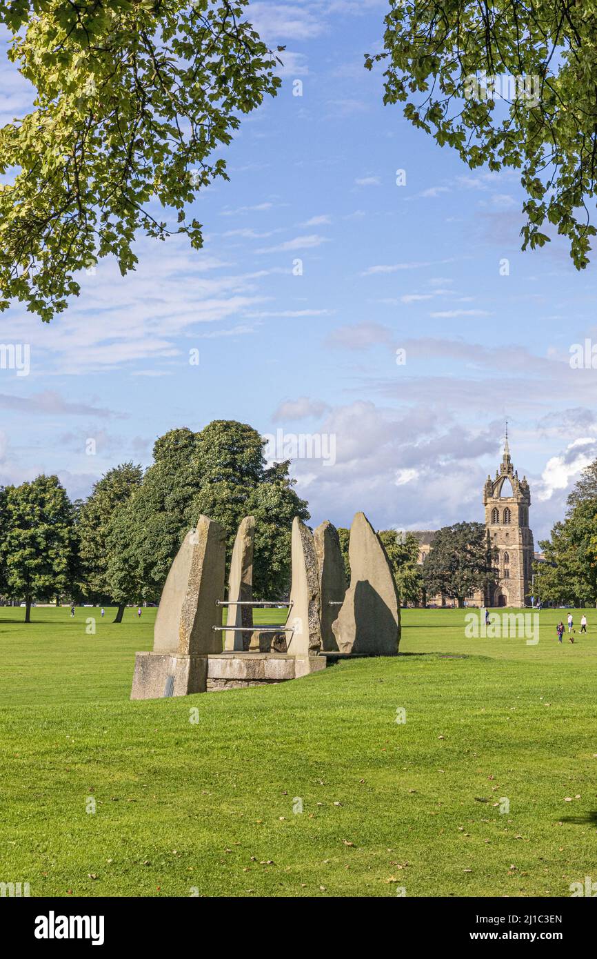 Steinskulptur im South Inch Park in der Stadt Perth, Perth und Kinross, Schottland, Großbritannien Stockfoto
