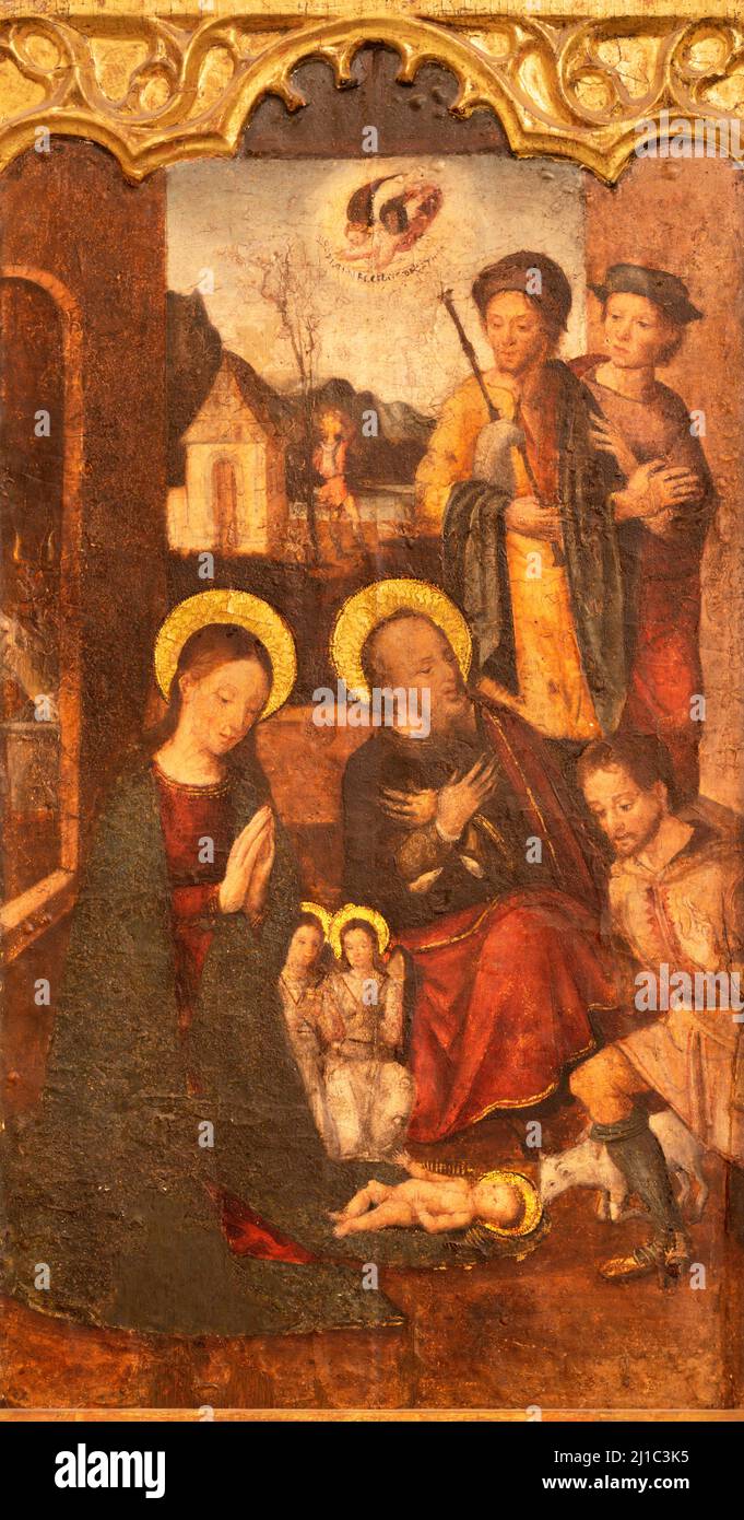 VALENCIA, SPANIEN - 14. FEBRUAR 2022: Das Geburtsbild in der Kathedrale - Basilika Mariä Himmelfahrt von Juan de Juanes aus dem Jahr 15 Stockfoto