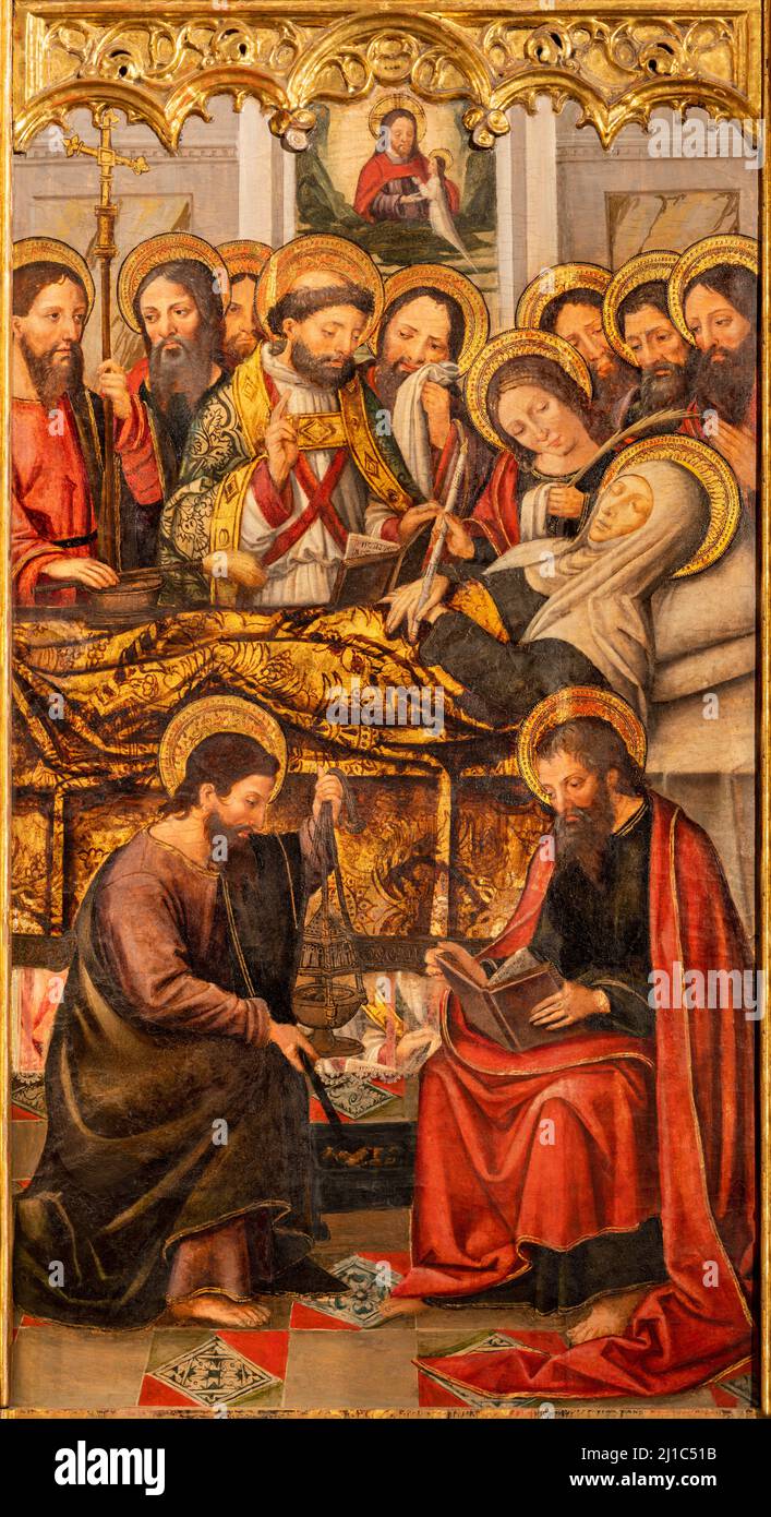 VALENCIA, SPANIEN - 14. FEBRUAR 2022: Das Gemälde der Dromition der Jungfrau Maria in der Kathedrale - Basilika der Himmelfahrt unserer Lieben Frau Stockfoto