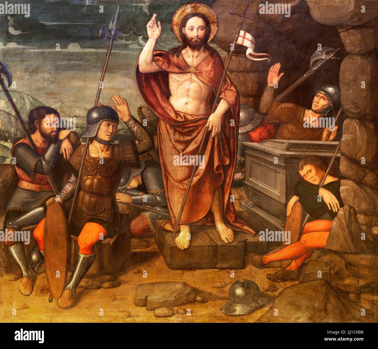 VALENCIA, SPANIEN - 14. FEBRUAR 2022: Das Gemälde der Auferstehung in der Kathedrale und dem St. Peter Kapell von Nicolas Falco aus dem 16. Jh. Stockfoto