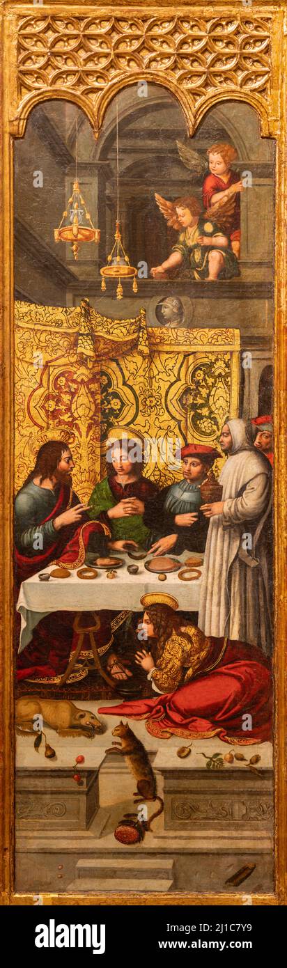 VALENCIA, SPANIEN - 14. FEBRUAR 2022: Das Gemälde des Abendmahls Jesu von Simon dem pharisäer in der Kathedrale von Meister Alzira aus dem Jahre 16. Cent. Stockfoto