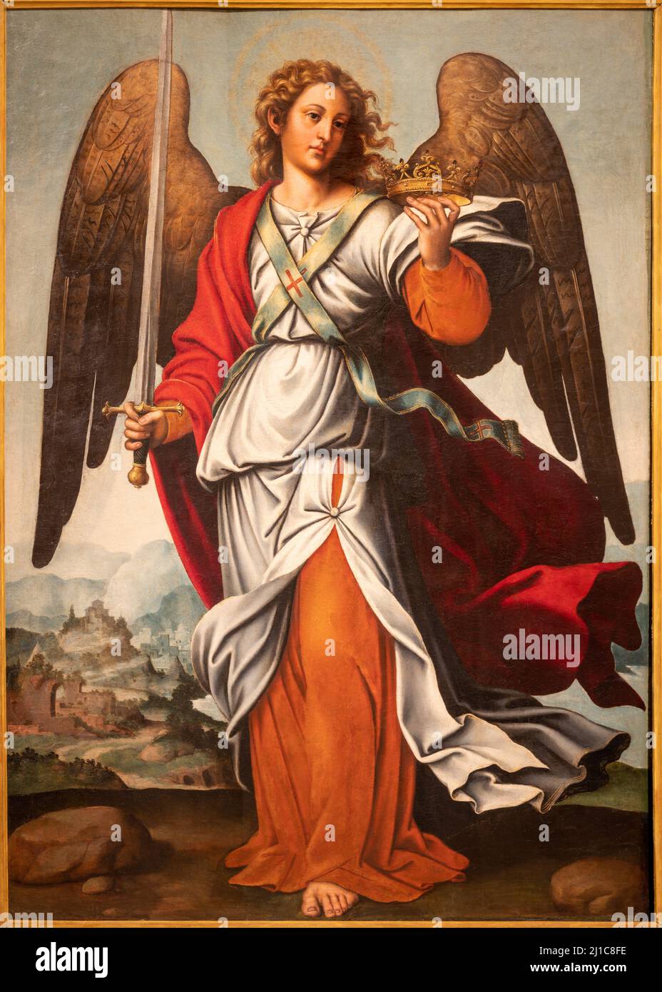 VALENCIA, SPANIEN - 14. FEBRUAR 2022: Das Gemälde des Schutzengels in der Kathedrale von Juan de Juanes aus dem Jahr 16. Stockfoto