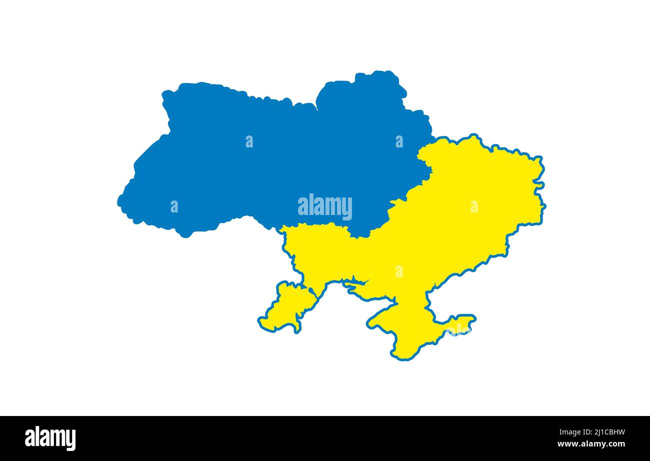 Gelbe blaue Flagge der Ukraine, Kartengrenze. Vektorgrafik Stock Vektor